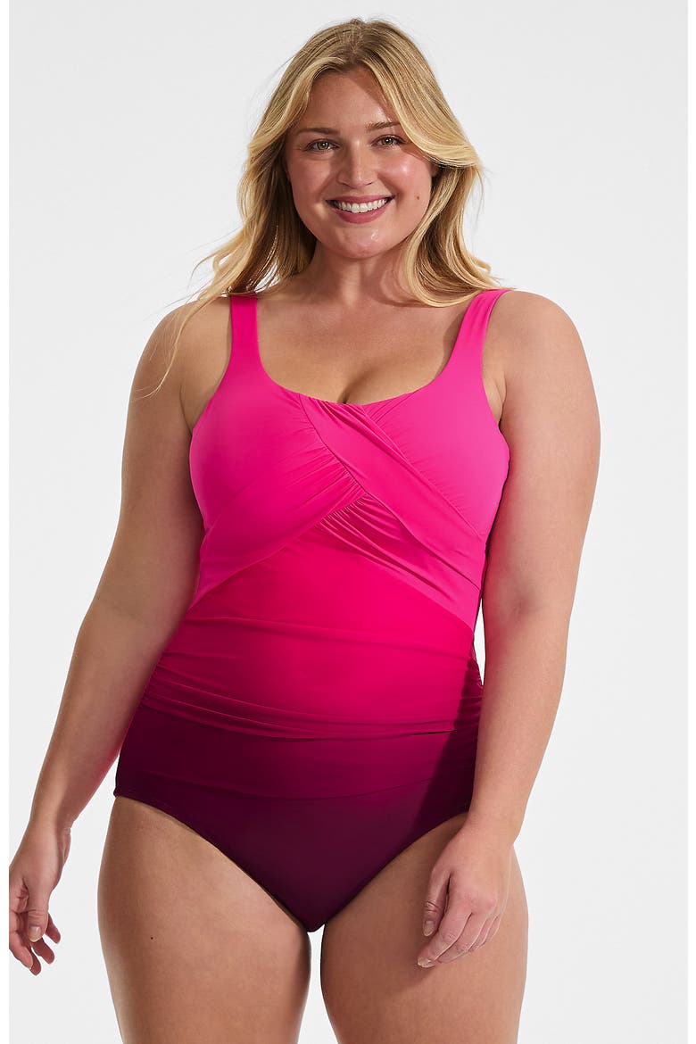 D-Cup Slender Carmela Tummy Control Chlorine Resistant Scoop Neck One Piece Swimsuit, Main, color, Riviera Rose Ombre