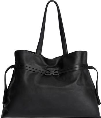 Large Poppy Drawstring Leather Crossbody Bag