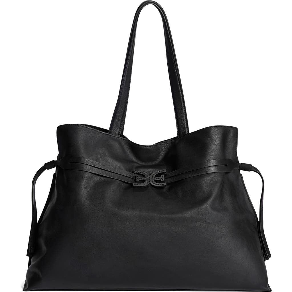Sam Edelman Large Poppy Drawstring Leather Crossbody Bag In Black
