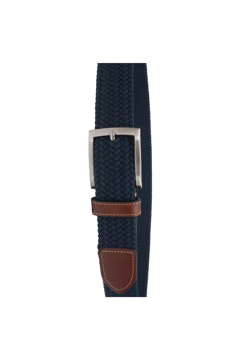 Stretch Braid with Full Grain Leather Tips, Alternate, color, Navy