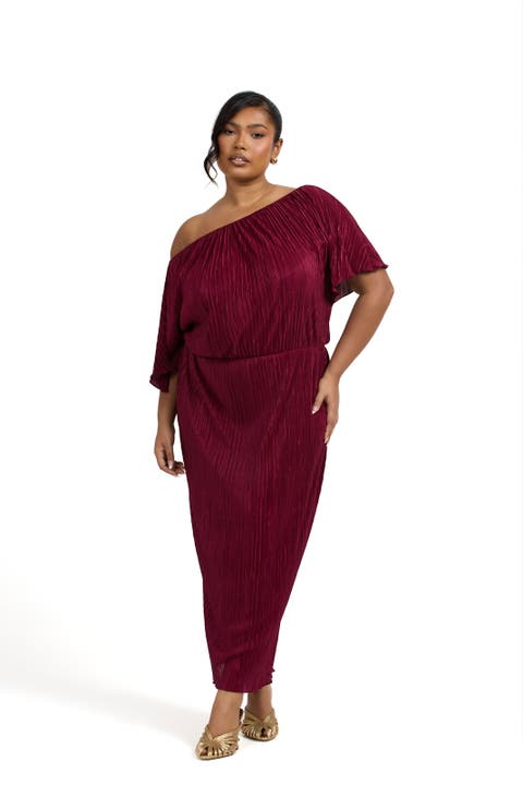 Off-The-Shoulder Plisse Midaxi Dress