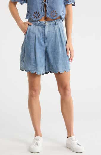 ELIE ELIE TAHARI Chambray Scallop Hem Shorts