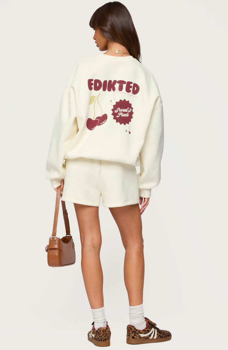 EDIKTED Cherry Babe Oversize Sweatshirt, Alternate, color, Cream