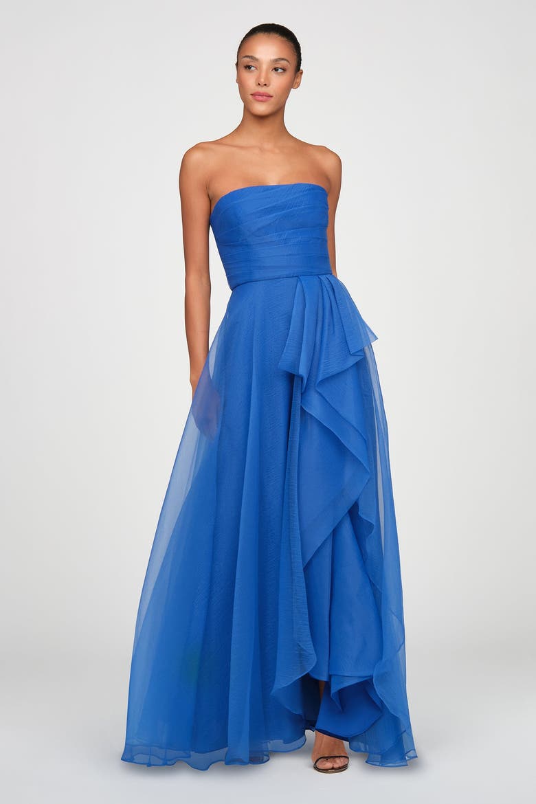 Teresa Strapless Draped Gown, Alternate, color, Brilliant Blue