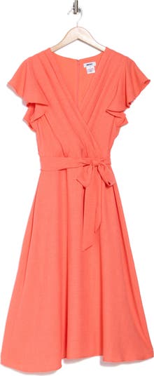 Flutter Sleeve Tie Waist Midi Dress