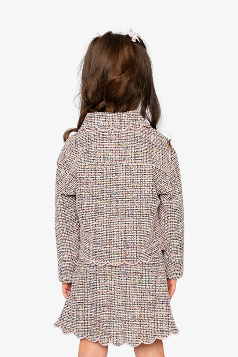 Jacquard Knit Scalloped Collar Button Front Short Jacket, Alternate, color, Pink and Black Knit
