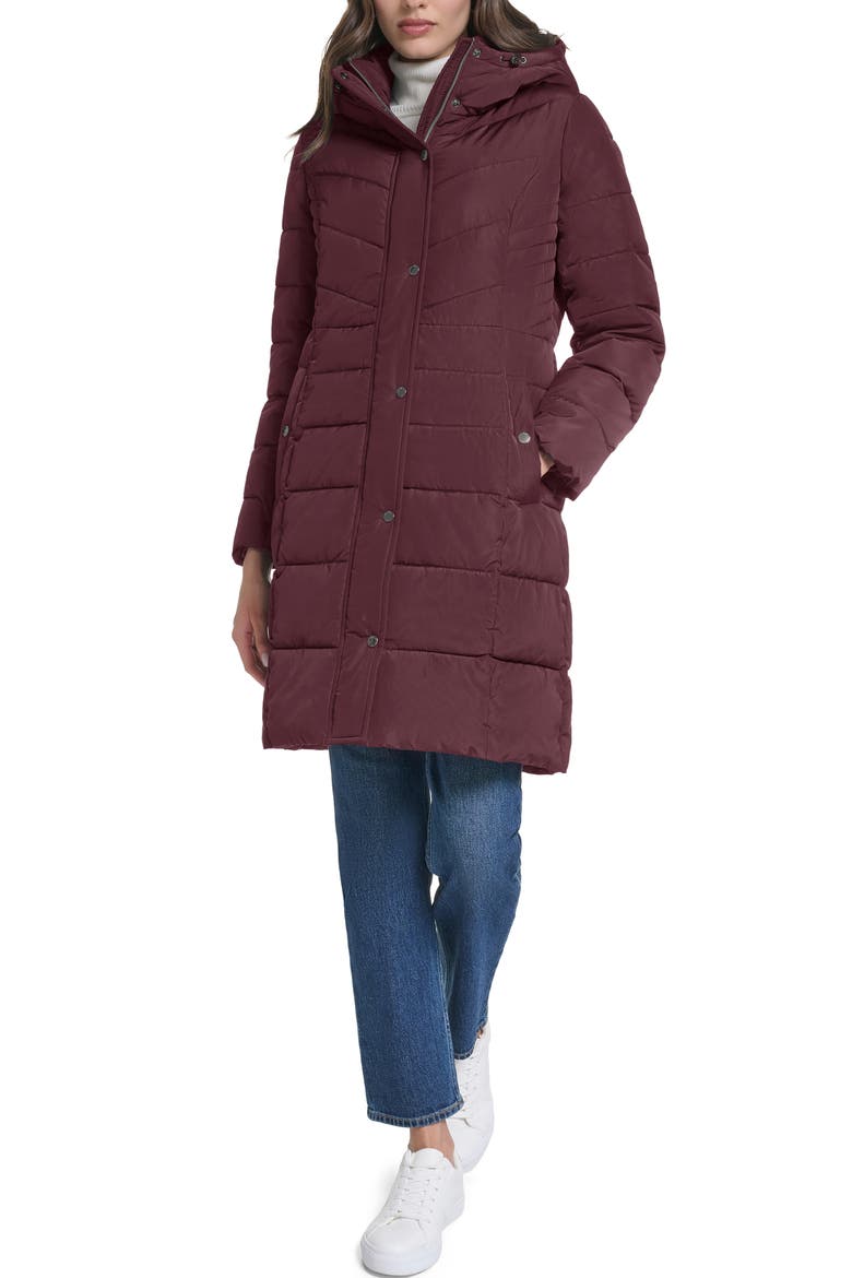 Hooded Taffeta Puffer Coat, Alternate, color, BURGUNDY