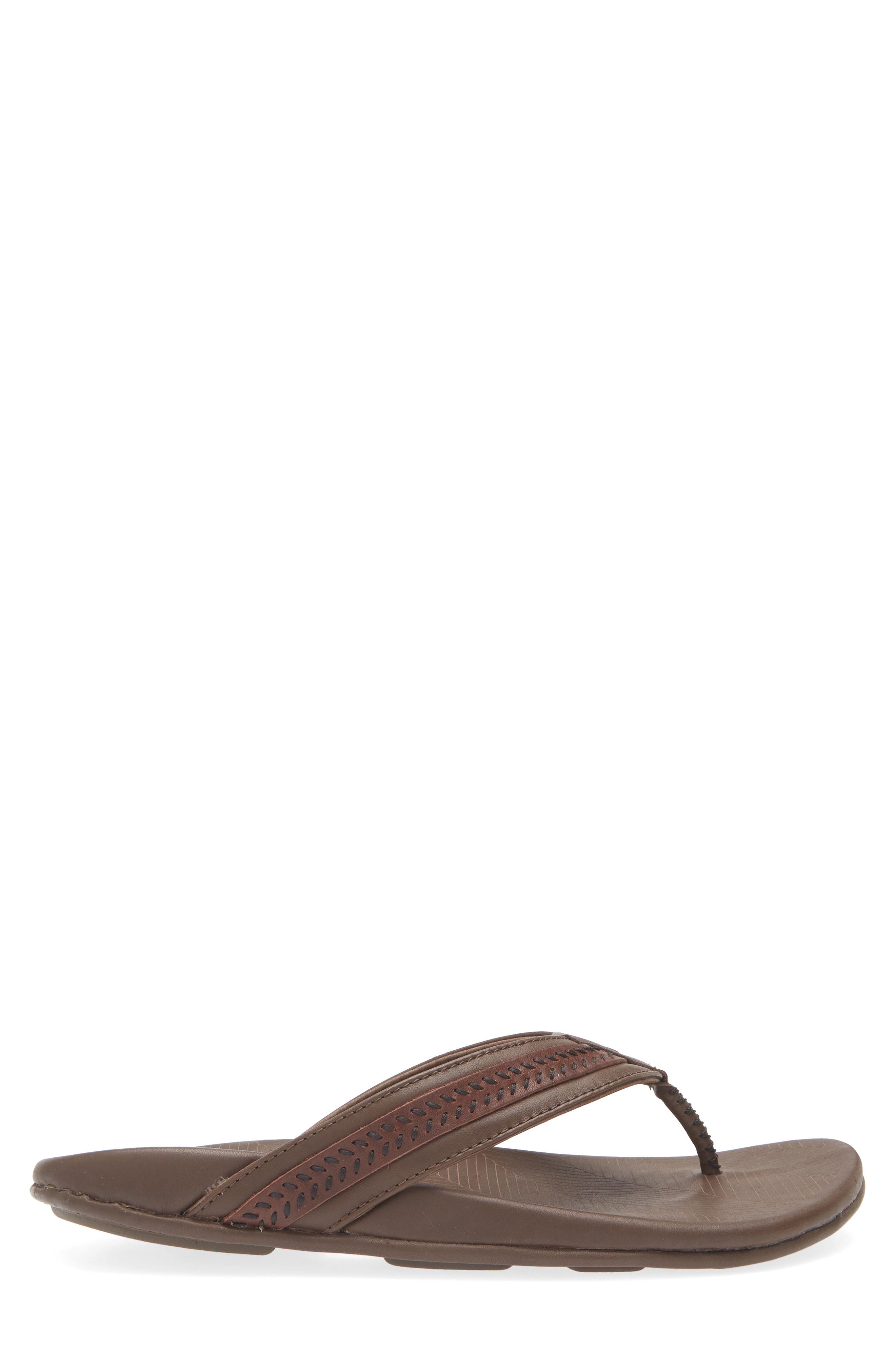 OluKai Aho Leather Flip Flop, Alternate, color, Dk Wood / Dk Wood