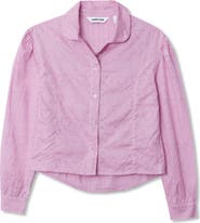 Lands' End Girls Long Sleeve Woven Hearts Top