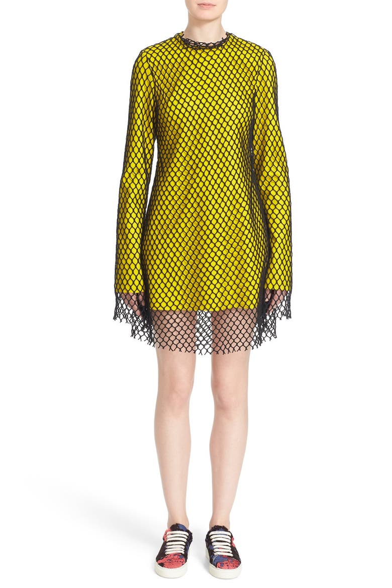 Marques'Almeida Long Sleeve Mesh Minidress, Main, color, YELLOW/ BLACK