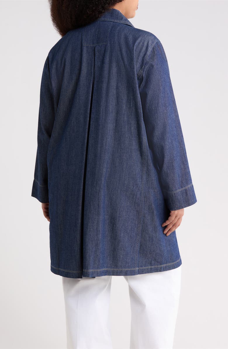 Eileen Fisher Double Breasted Denim Trench Coat, Alternate, color, Dark Indigo