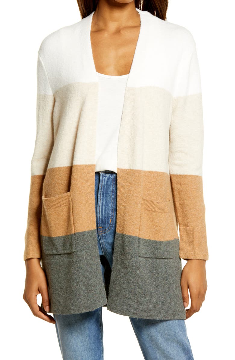 Madewell Kent Colorblock Cardigan, Main, color, Antique Cream