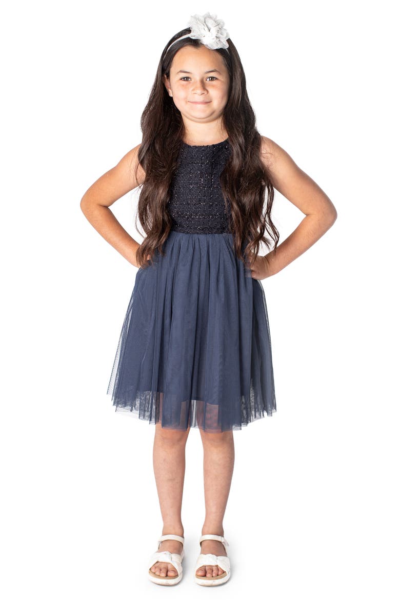 Kids' Tweed & Tulle Dress, Main, color, NAVY