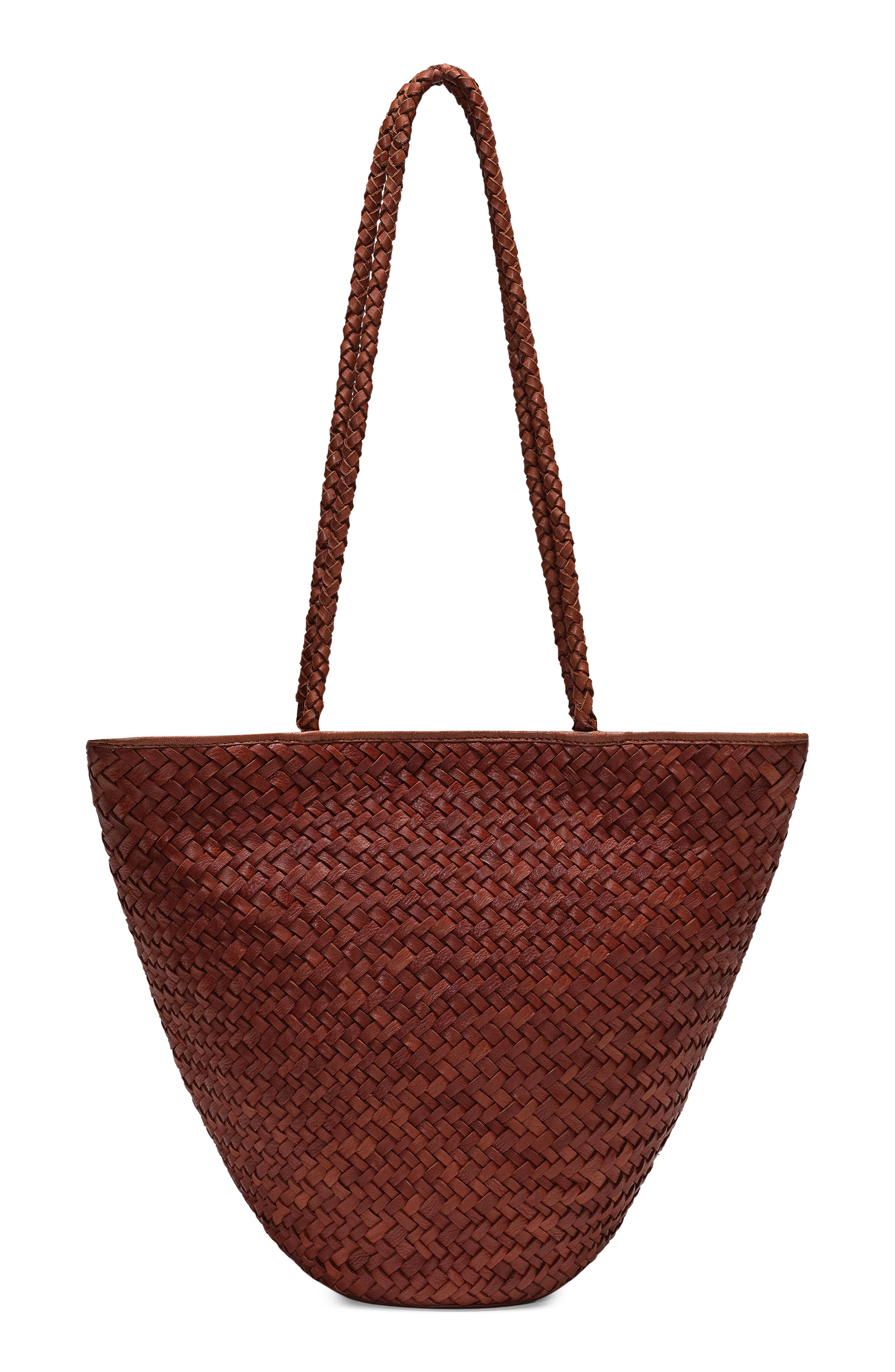 Ecotorie Arlington Woven Leather Bucket Bag, Alternate, color, Brandy