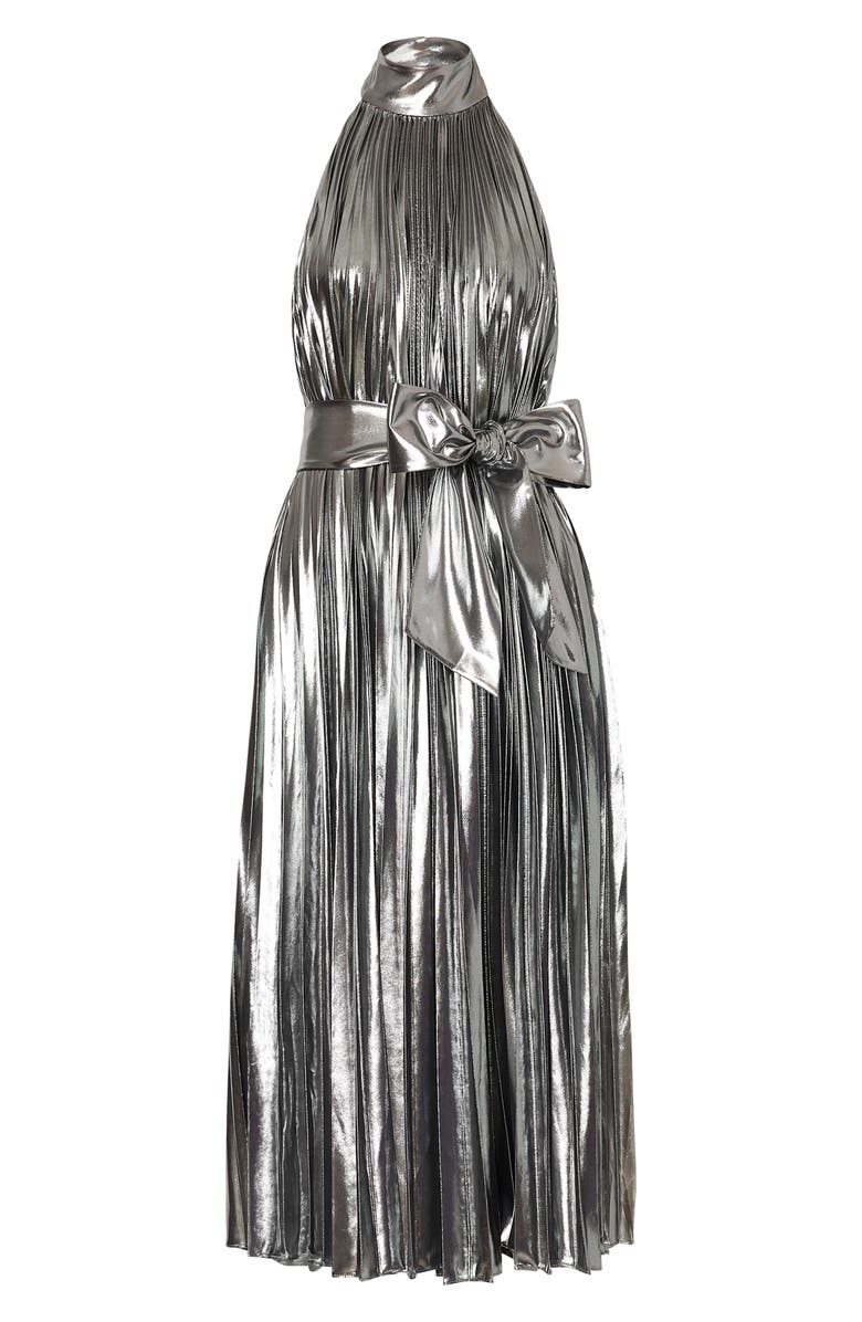 Milly Idena Pleated Metallic Halter Dress, Alternate, color, 