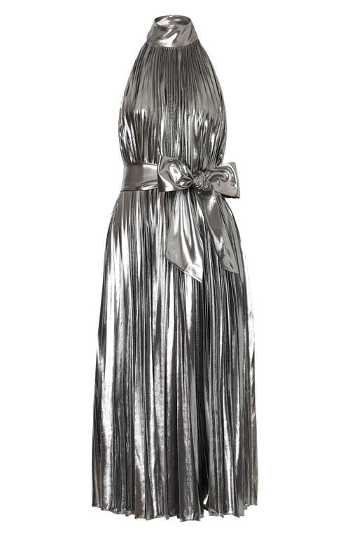 MILLY MILLY IDENA PLEATED METALLIC HALTER DRESS