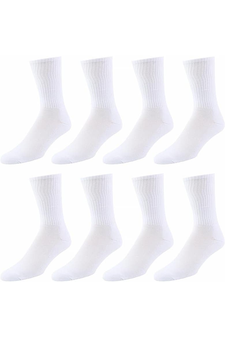 8 Pairs Premium Athletic Crew Socks, Alternate, color, White