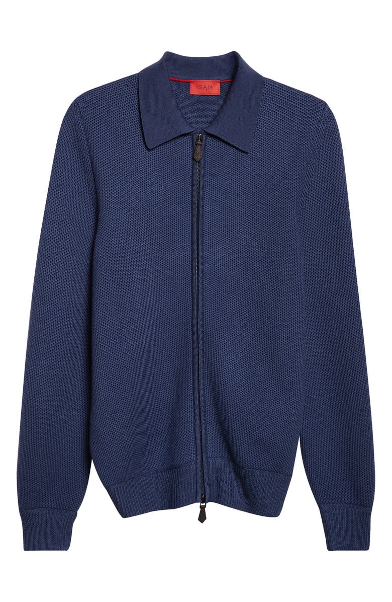 ISAIA Wool, Silk & Cashmere Bomber Cardigan, Alternate, color, Blue