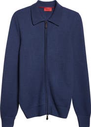 ISAIA Wool, Silk & Cashmere Bomber Cardigan
