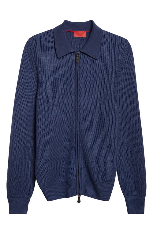 Isaia Wool, Silk & Cashmere Bomber Cardigan In Blue