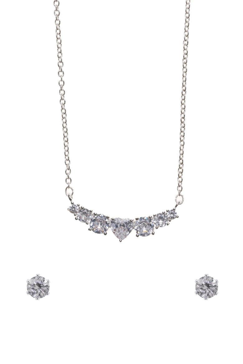 Cubic Zirconia Heart Pendant Necklace & Stud Earrings Set, Alternate, color, METALLIC SILVER
