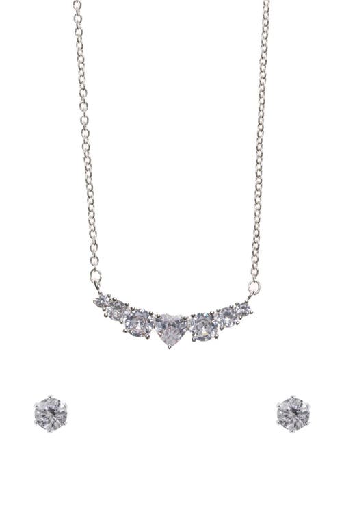 Danecraft Cubic Zirconia Heart Pendant Necklace & Stud Earrings Set In Silver
