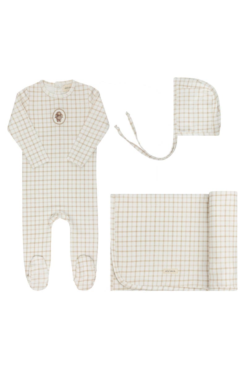 Ely's & Co. Modal French Terry Plaid Sheep Collection - Take Me Home Set, Main, color, Beige