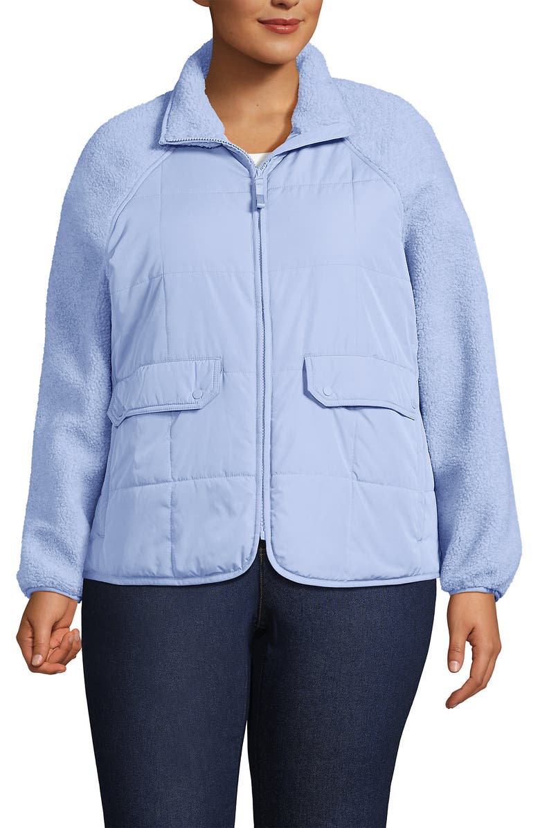 Lands' End Mixed Media High Pile Fleece Jacket, Alternate, color, Light Cornflower