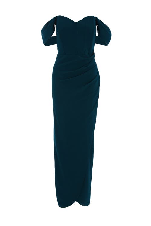 Quiz Scuba Crepe Bardot Wrap Maxi Dress In Navy