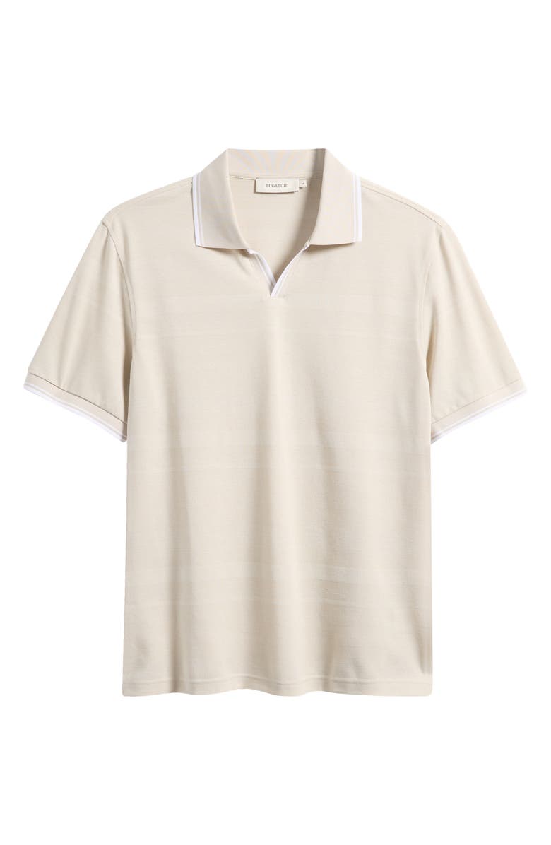 Bugatchi Textured Stripe Johnny Collar Polo, Main, color, Limestone