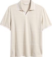 Bugatchi Textured Stripe Johnny Collar Polo
