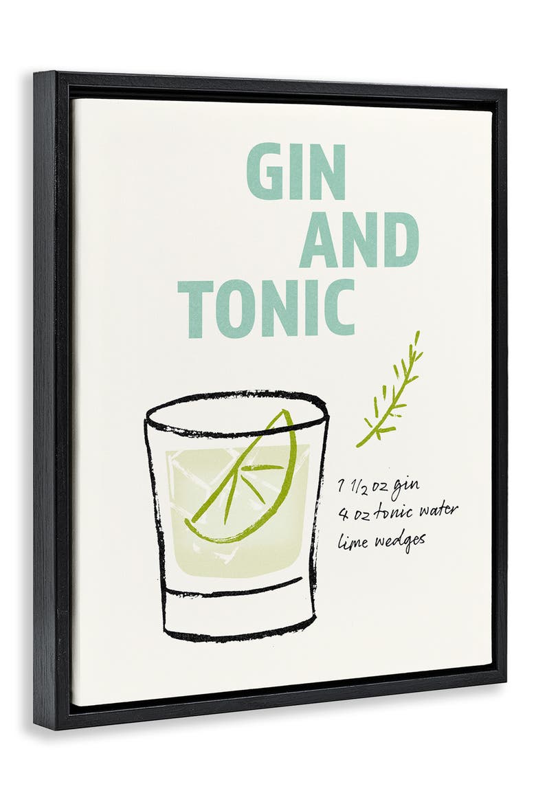 Gin & Tonic Recipe Framed Canvas Wall Art, Alternate, color, GREEN