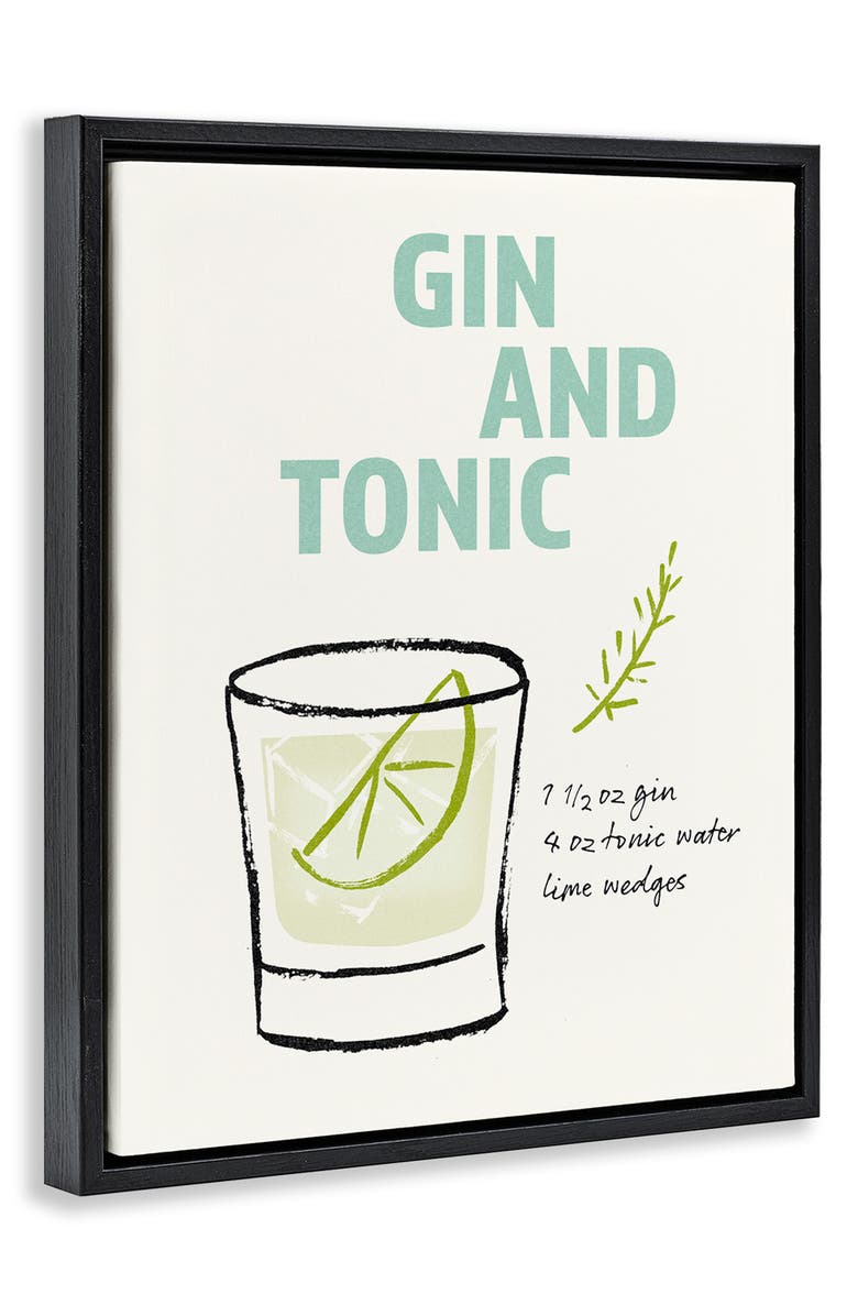 Stupell Industries Gin & Tonic Recipe Framed Canvas Wall Art, Alternate, color, Green