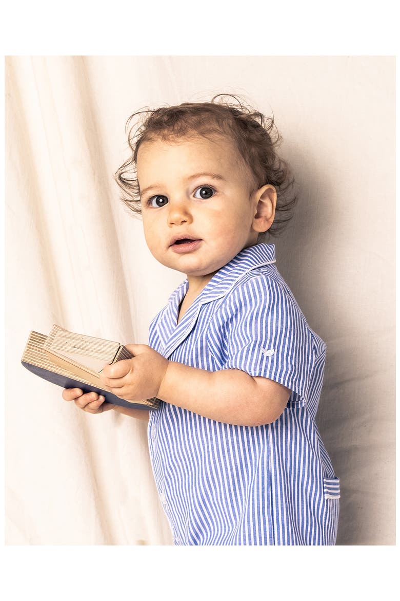 French Blue Seersucker Summer Romper, Alternate, color, BLUE