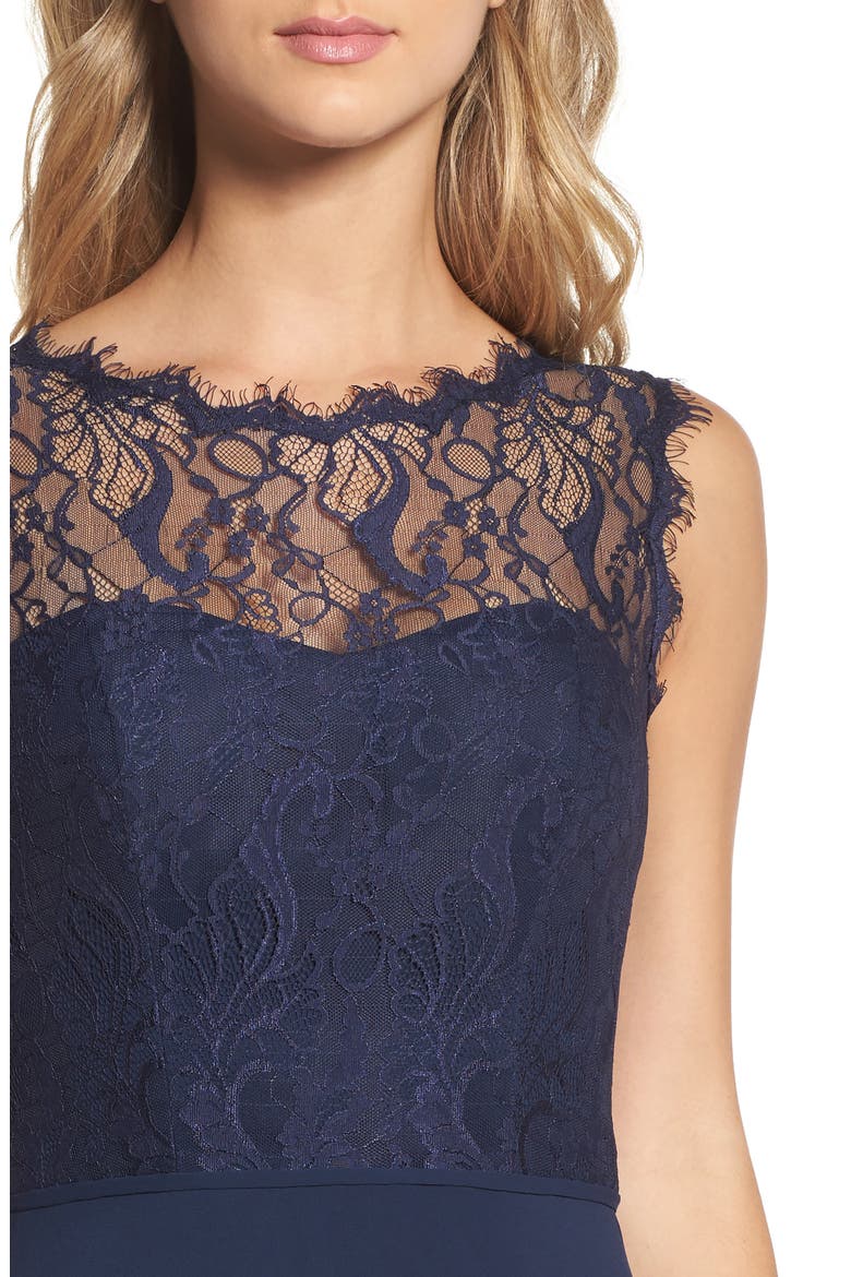 Lace & Chiffon A-Line Gown, Alternate, color, NAVY