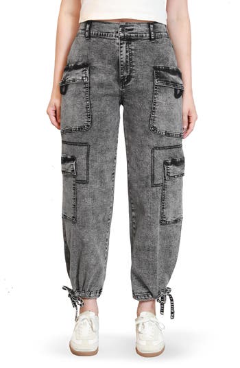 Madden Girl Relaxed Utility Denim Joggers In Gray