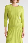 KAY UNGER SPORTSWEAR Button Shoulder Rib Knit Sweater