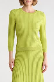 KAY UNGER SPORTSWEAR Button Shoulder Rib Knit Sweater