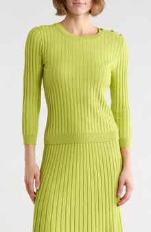 KAY UNGER SPORTSWEAR Button Shoulder Rib Knit Sweater