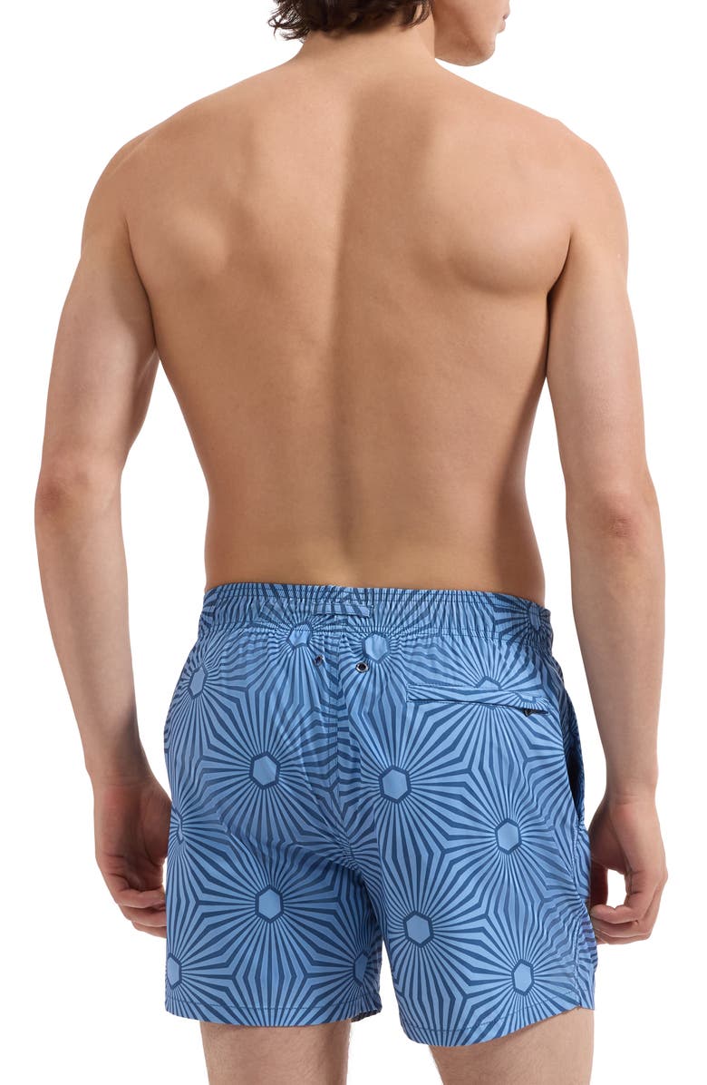 Bugatchi Cruz Print Swim Trunks, Alternate, color, Cobalt