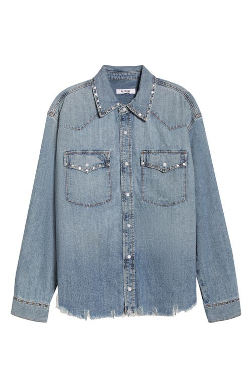 Re/done Distressed Western Stud Denim Shirt In Blue