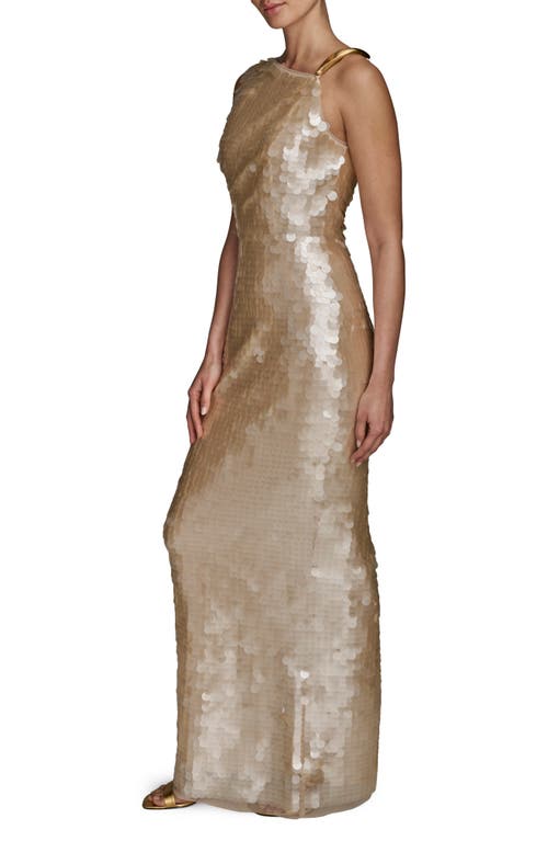 Donna Karan New York Paillette Sequin Column Gown In Gold