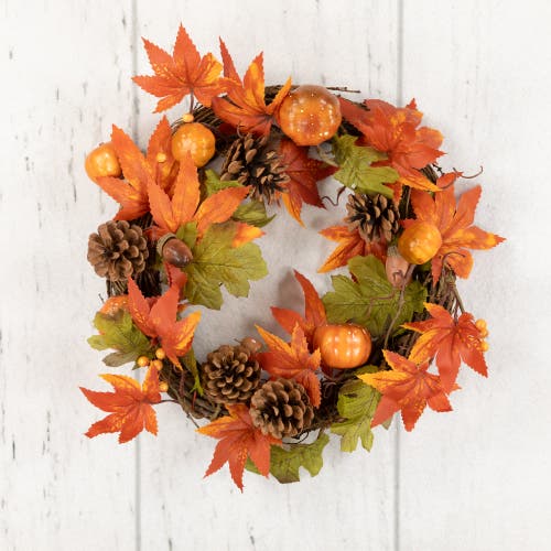 Northlight Maple Leaves With Pine Cones And Pumpkins Fall Harvest Artificial Wreath In Multi