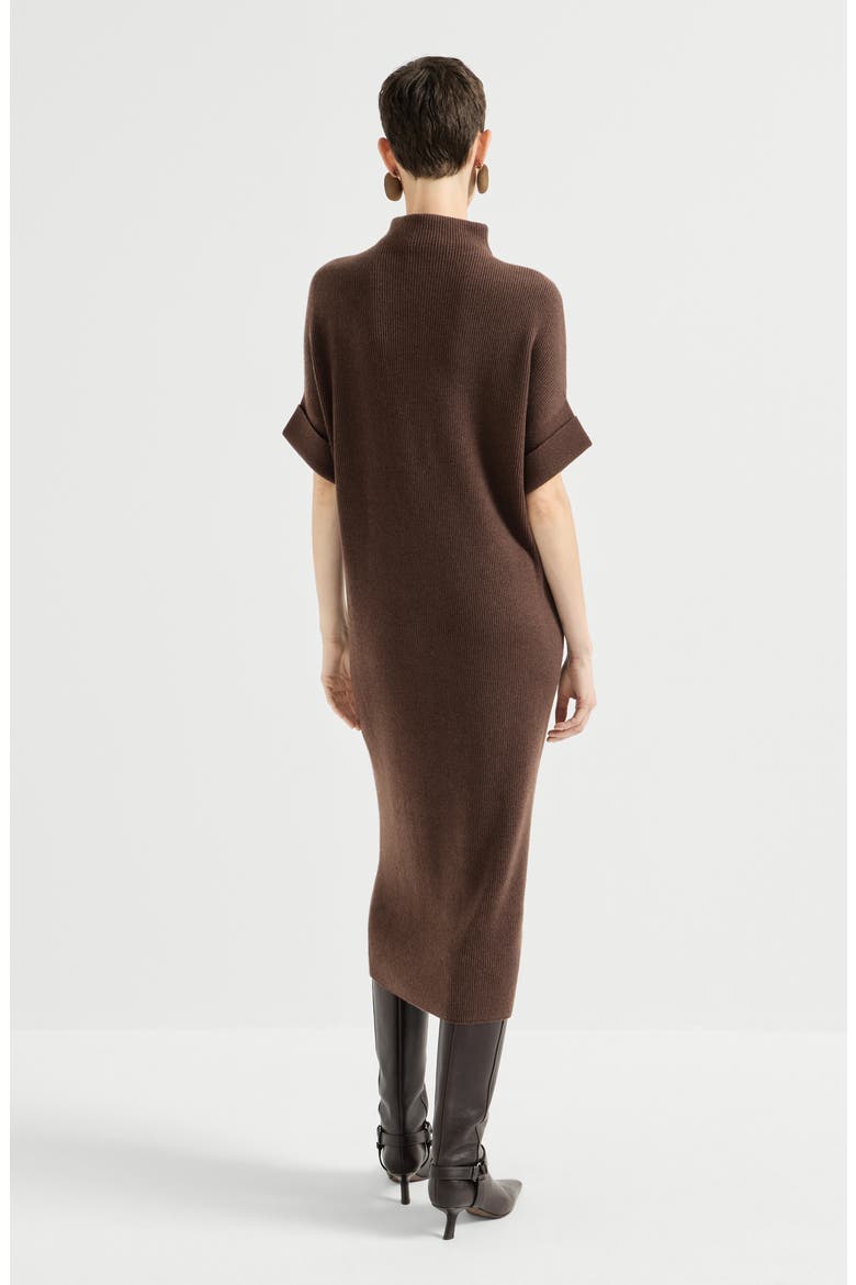 Cashmere rib knit mock neck dress, Alternate, color, Brown