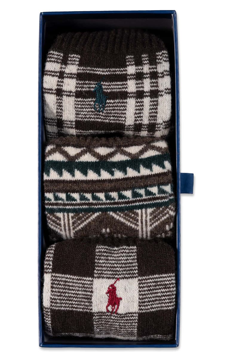 Polo Ralph Lauren Northwest Passage Assorted 3-Pack Crew Socks Gift Box, Alternate, color, Brown