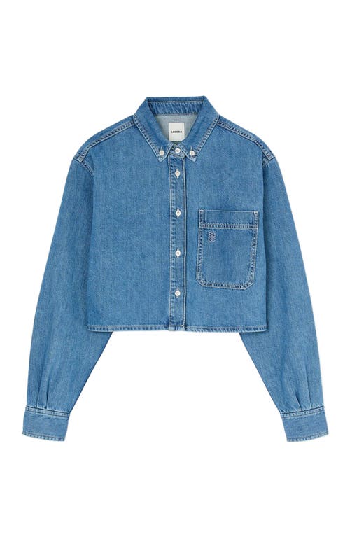 Sandro Denim Cropped Shirt In Blue Jean