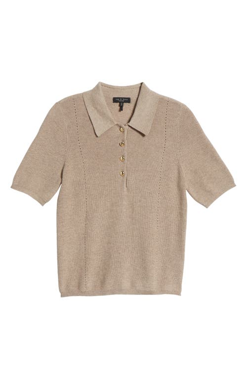 Rag & Bone Darcey Cotton-cashmere Short-sleeve Polo Sweater In Dark Taupe