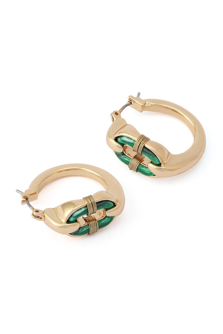 Reconstituted Malachite Huggie Earrings, Alternate, color, GREEN