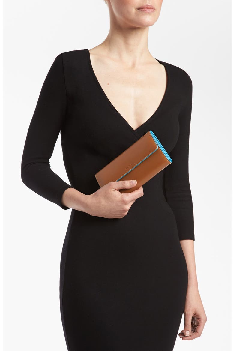 Lodis 'Audrey' Checkbook Clutch Wallet, Alternate, color, TOFFEE/ TURQUOISE