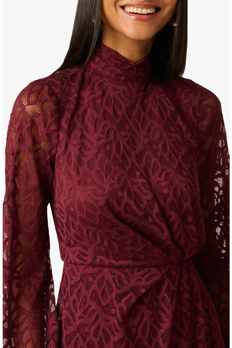 Long Sleeve Lace Minidress, Alternate, color, BURGUNDY